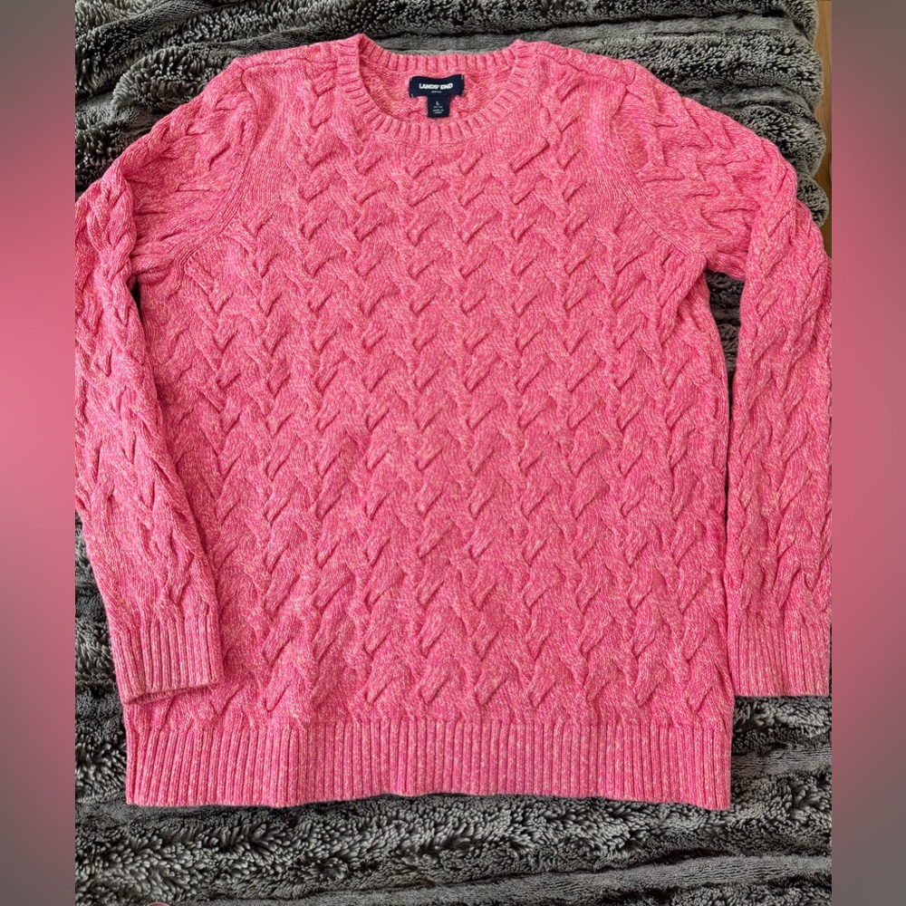 Lands' End Drifter Vibrant Pink Knit cable Sweater woman’s large
